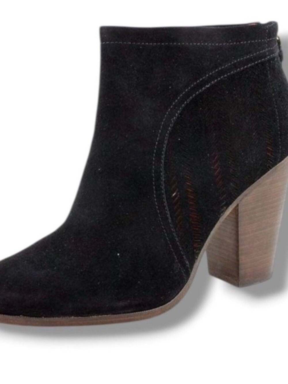 Preowned Coach Black Suede Perforated "Honey" Block Heel Booties. Size 10B